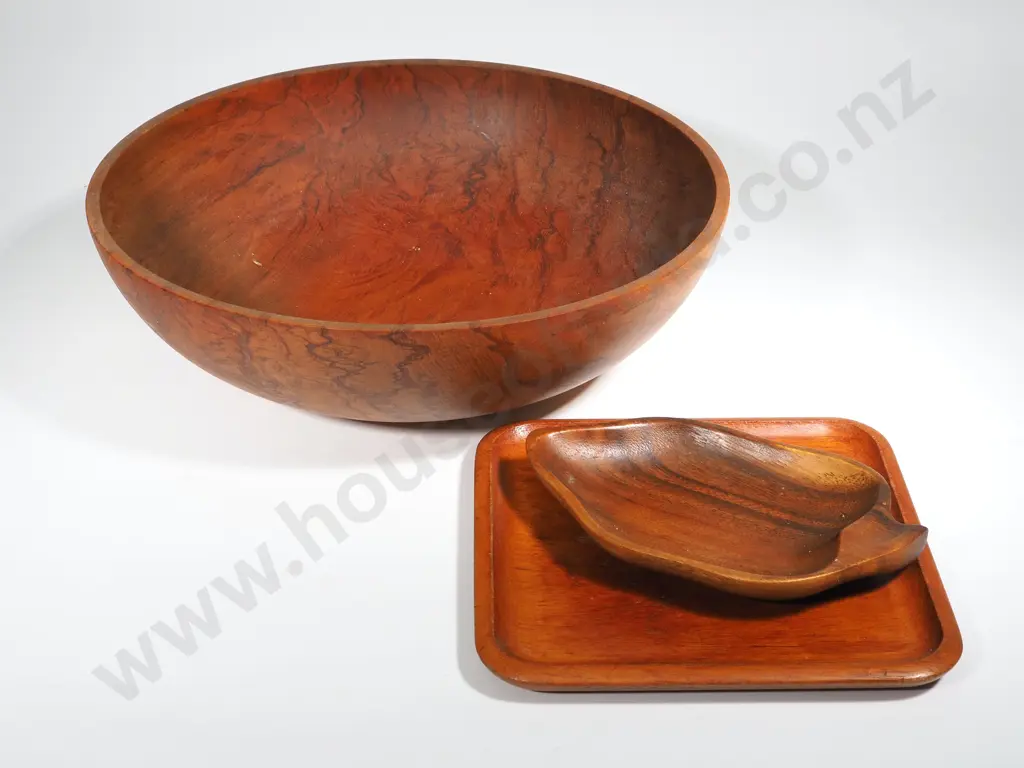 Wooden Bowl & Two Shallow Wooden Dishes Image 1++