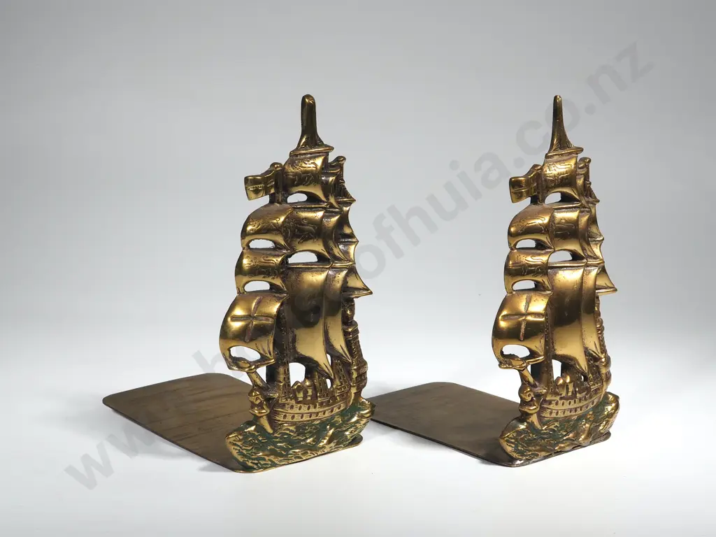 Pair of Brass Sailing Ship Book Ends  Image 1++