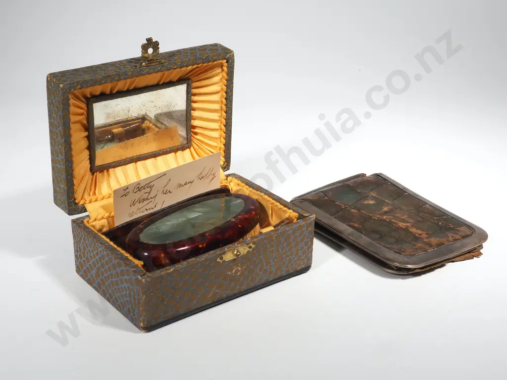 Crocodile Skin Wallet with A Sterling Silver Rim (a/f)& A Faux Tortoiseshell Brush & Manicure Set (Boxed) Image 1++