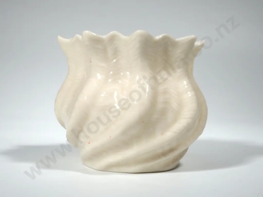 Green Marked Beleek Basket Vase Image 1++