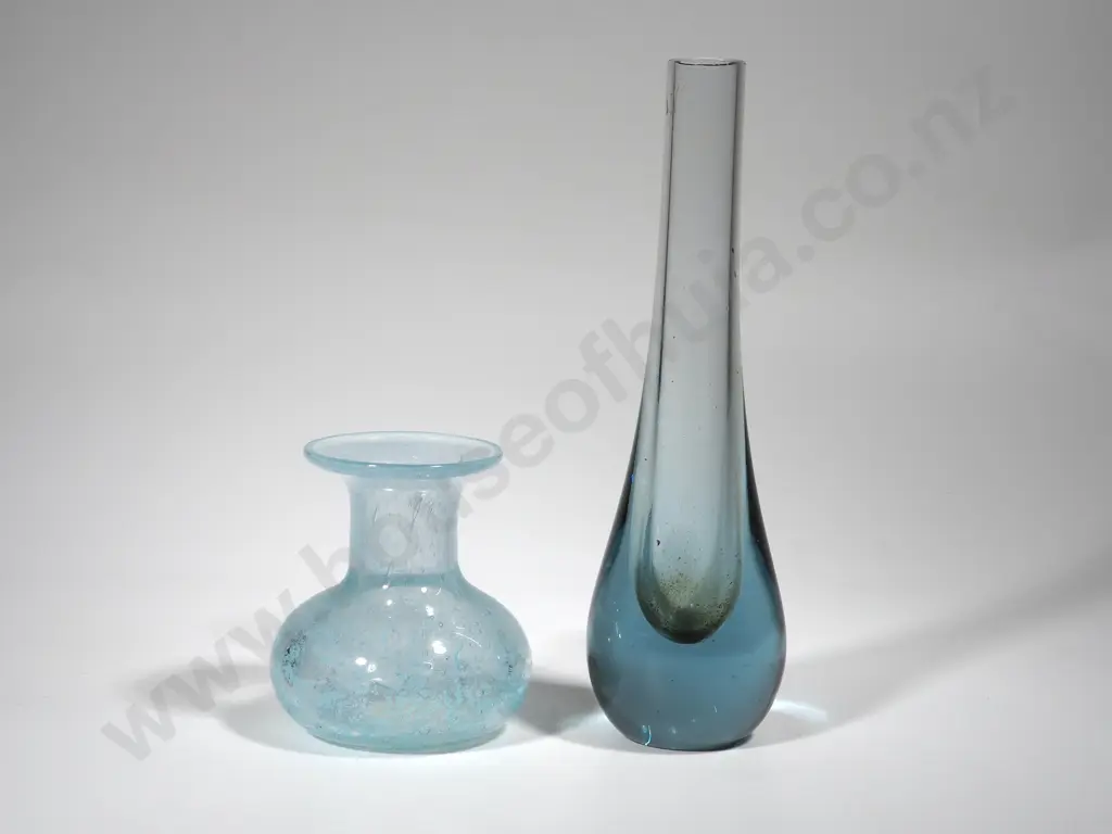Mid-Century Blue Glass Specimen Vase & Blue Hogland Glass Vase Image 1++