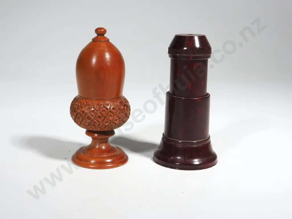 Matai Wood Needle Holder in the form an Acorn & Bakelite Needle Holder Image 1++