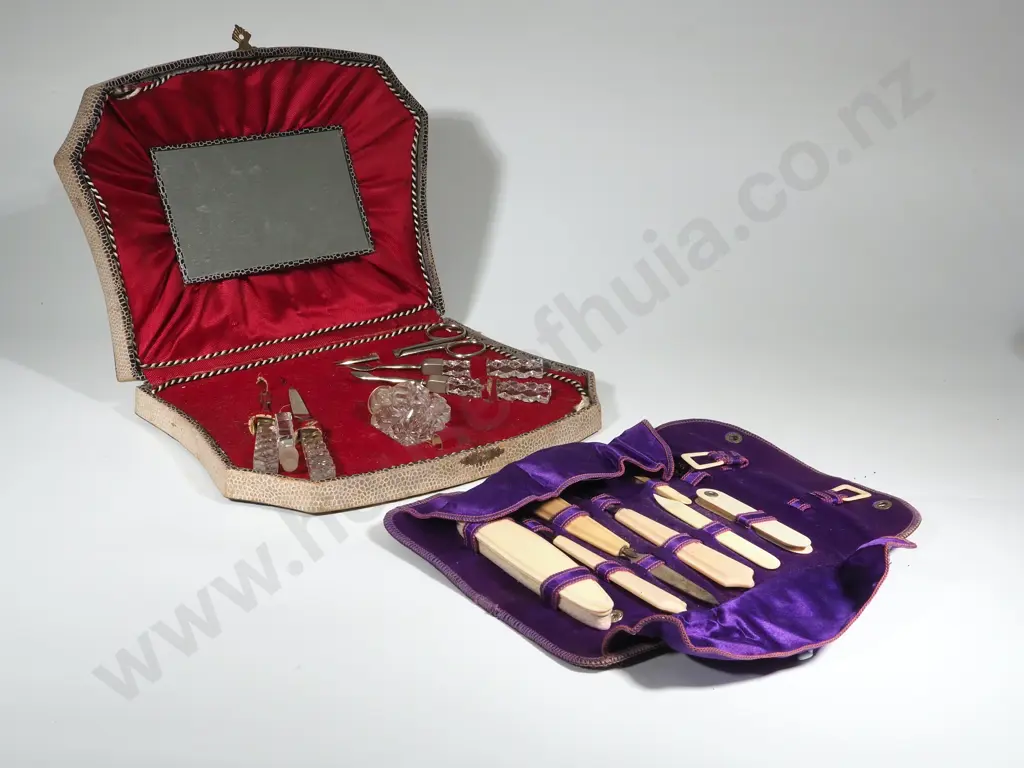 Leather Wallet Containing An Ivorex Manicure Set & Boxed Crystal Manicure Set  Image 1++