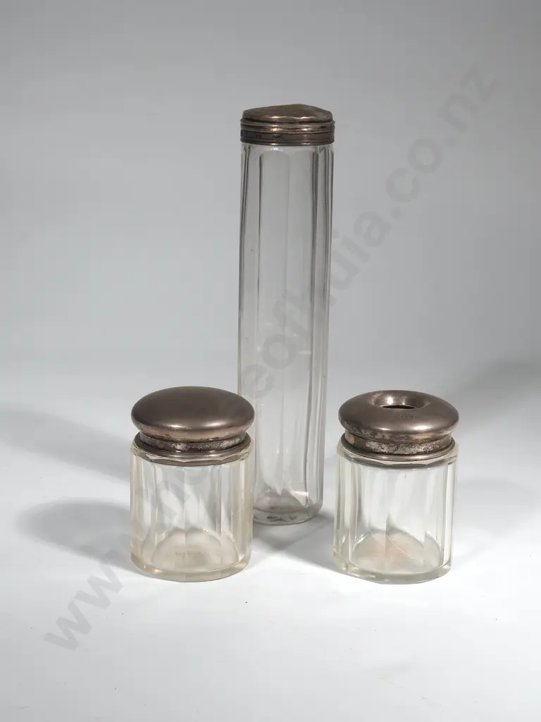 Three Sterling Silver Topped Dressing Table Jars Image 1++