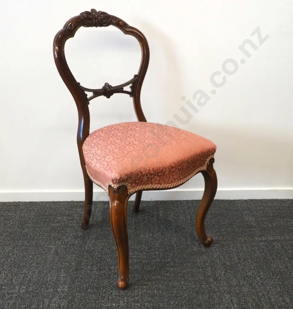 Pair Of Walnut  Balloon Back Occasional Chairs With Carved Back Rail Image 1++