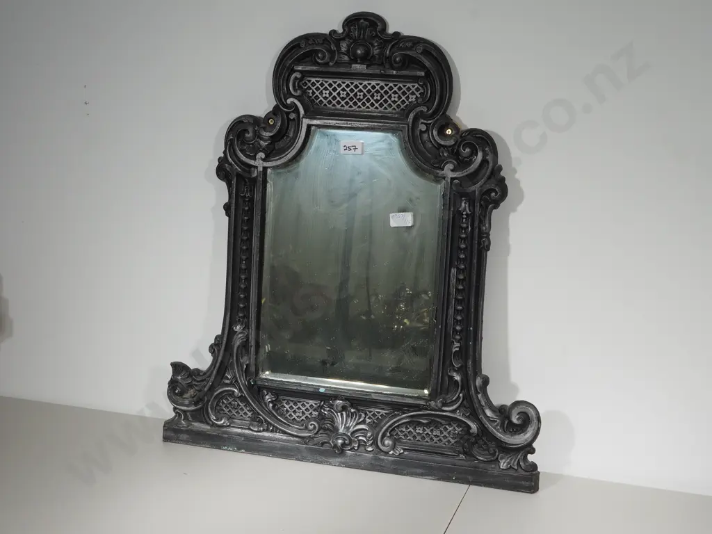 Ornate Cast Iron Overmantel MIrror  Image 1++