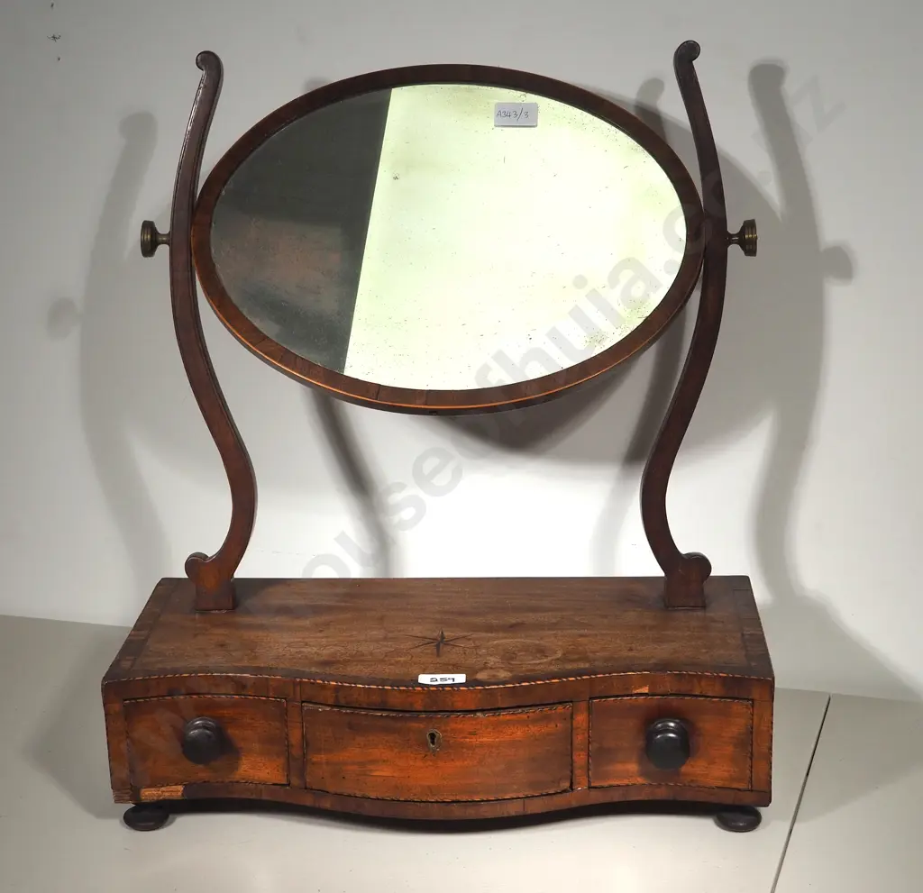 Antique Wooden Dressing Table Mirror & Drawers w Inlay Image 1++