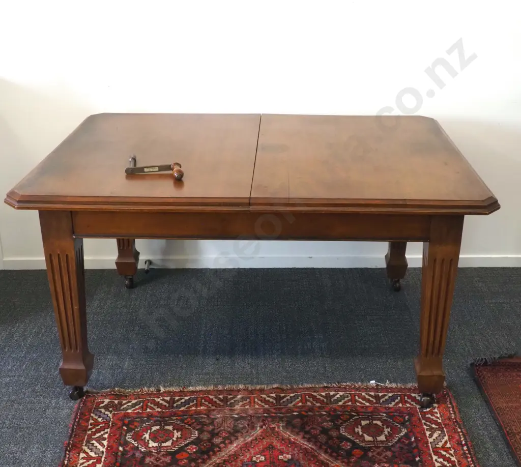 Arts & Crafts Style Mahogany Extension Table Complete With Three Extension Leaves On China Castors. Image 1++