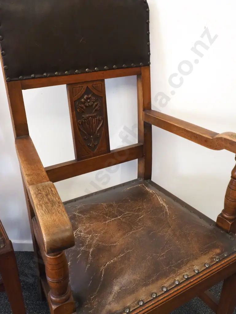 Set Of Eight Arts & Crafts Chairs Including Six Chairs & Two Carvers With Carved Central Splat  Image 1++