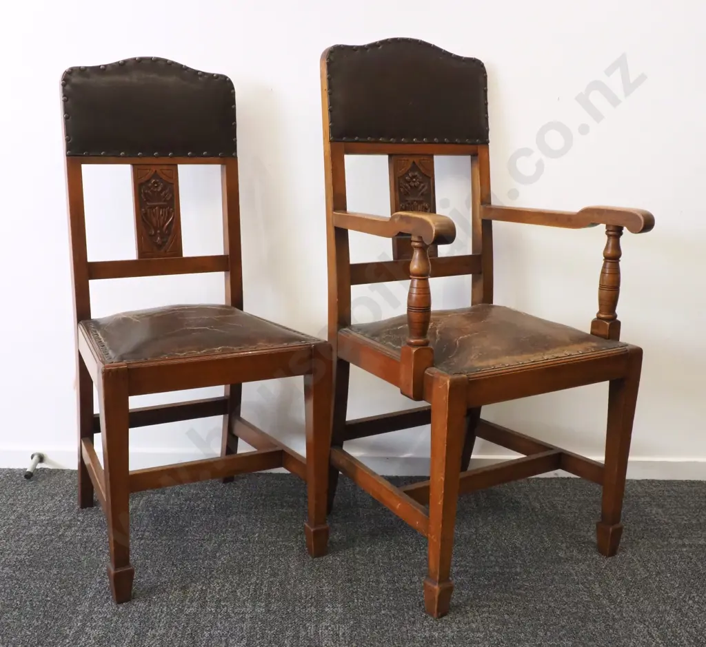 Set Of Eight Arts & Crafts Chairs Including Six Chairs & Two Carvers With Carved Central Splat  Image 1++