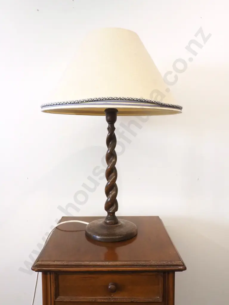 Oak Barley Twist Bedside Lamp with Shade  Image 1++