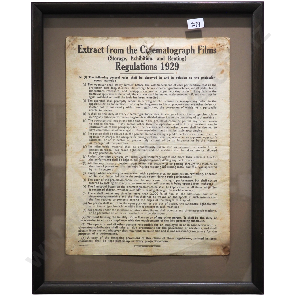 Framed 1920's New Zealand Cinema Regulations Image 1++
