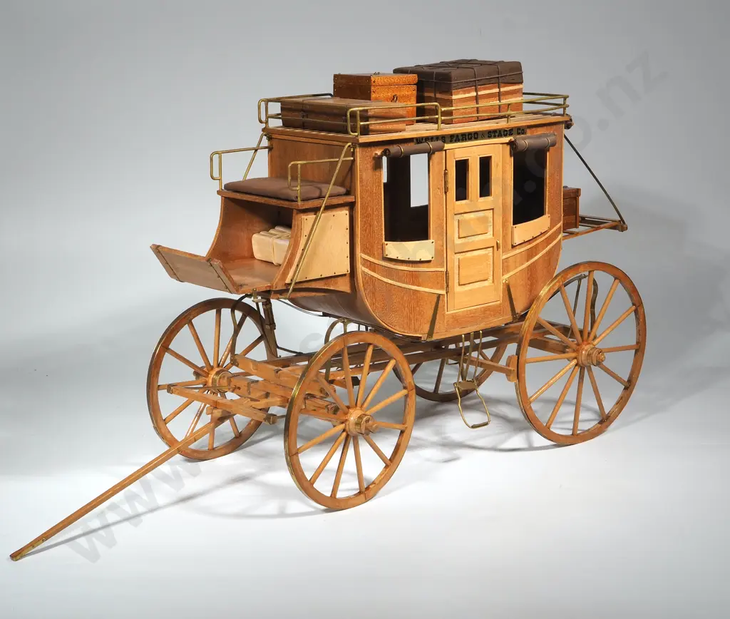 Hand Built Wooden / Metal Model Stage Coach - Wells Fargo & Stage Company Image 1++