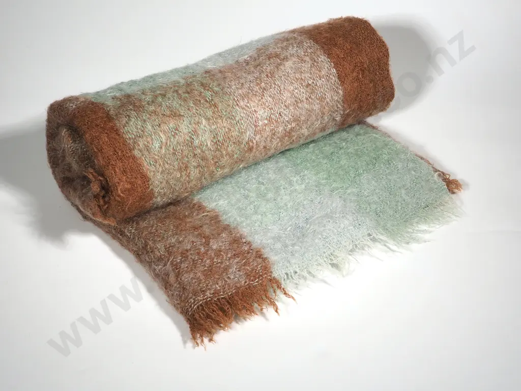 Brown & Mint Green Mohair Shawl  Image 1++