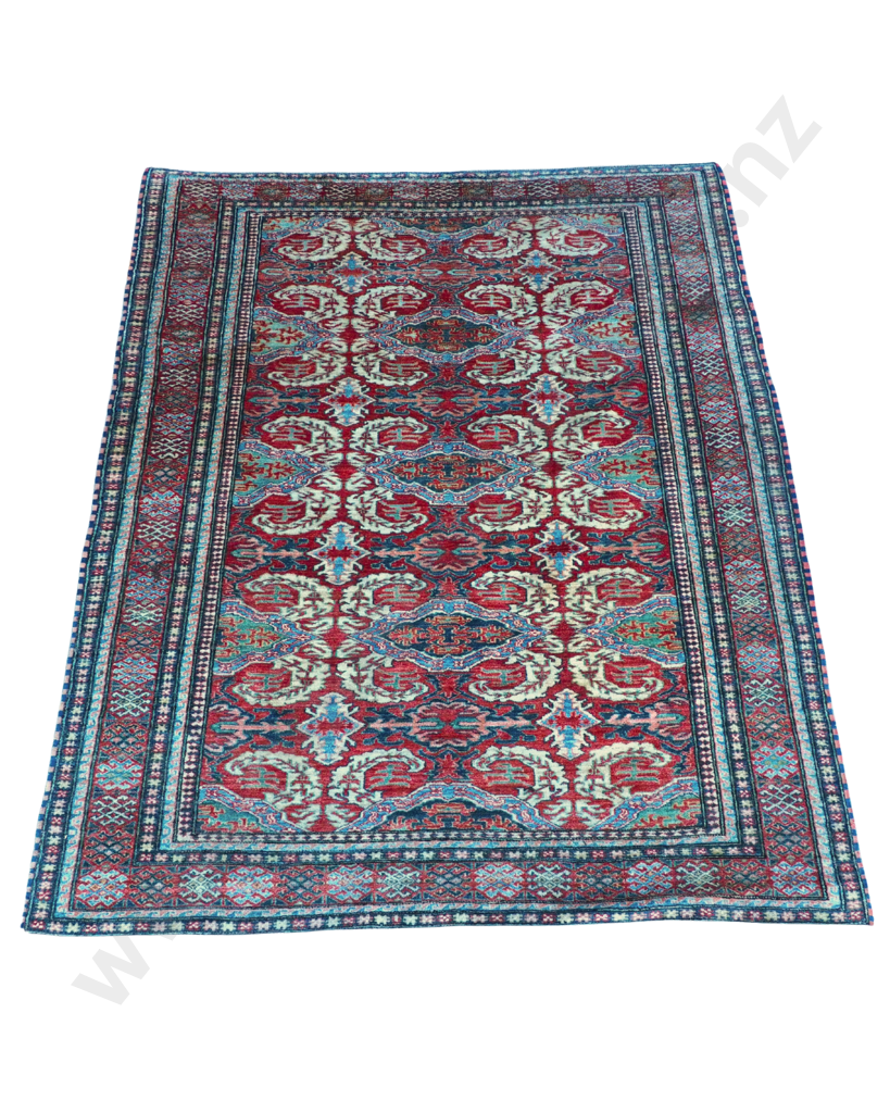 Afghan Ghuzni Kazak Rug Traditional Style Rug. Salmon Ground With Cream & Dark Blue Accents. Image 1++