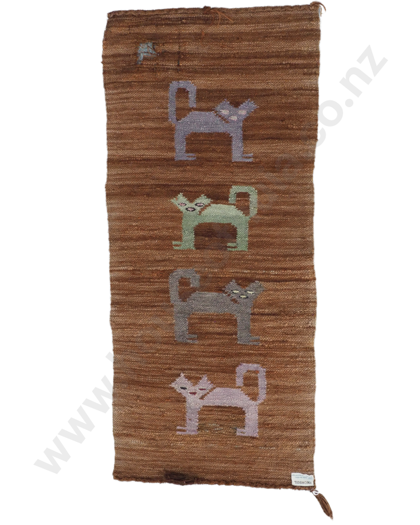 Vintage Peruvian Figurative Handmade Wollen Hanging Rug w Cat motif A/F Image 1++