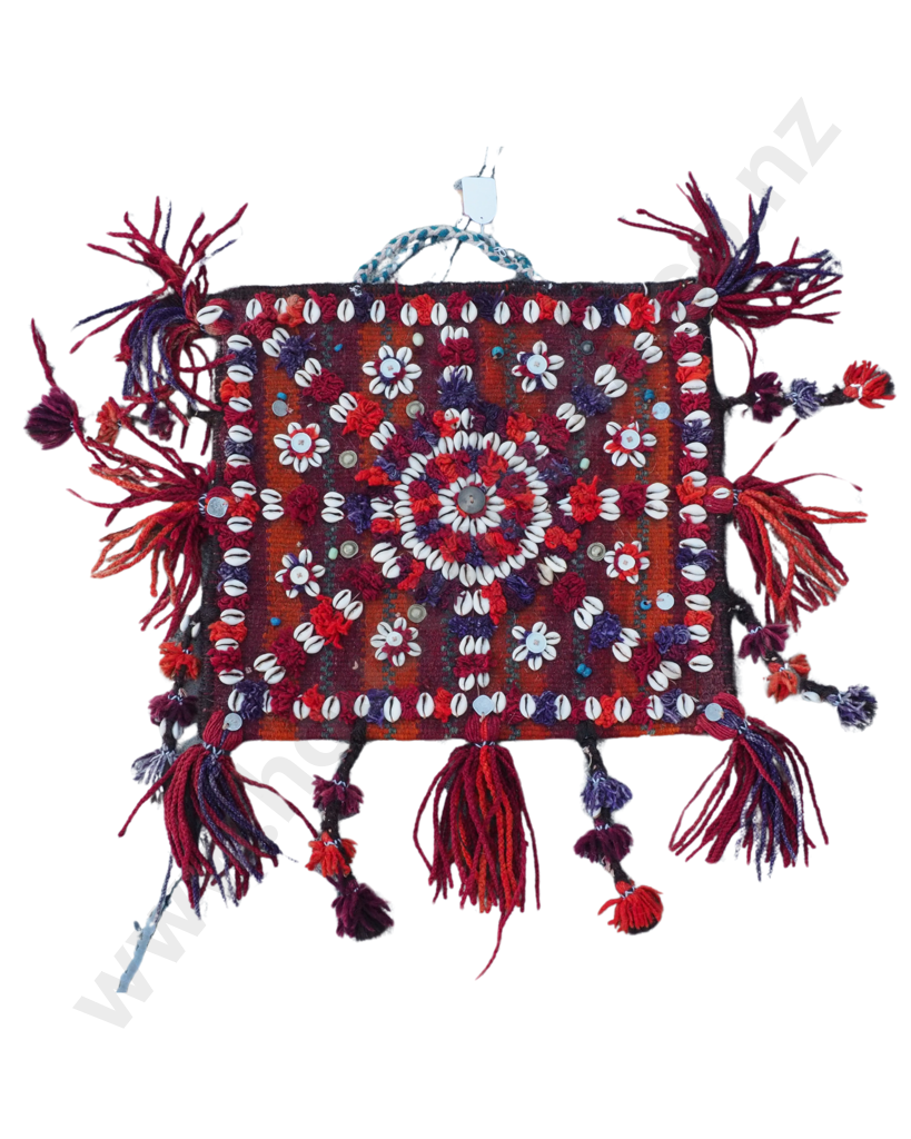 Vintage Afghan Tribal Vanity Bag with Cowrie Shells/Vintage Beads & Metal Accents Image 1++