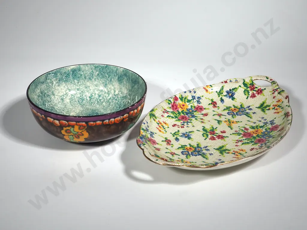 Royal Winton Queen Anne Oval Cake Dish & Corona Ware Woodland Bowl Image 1++
