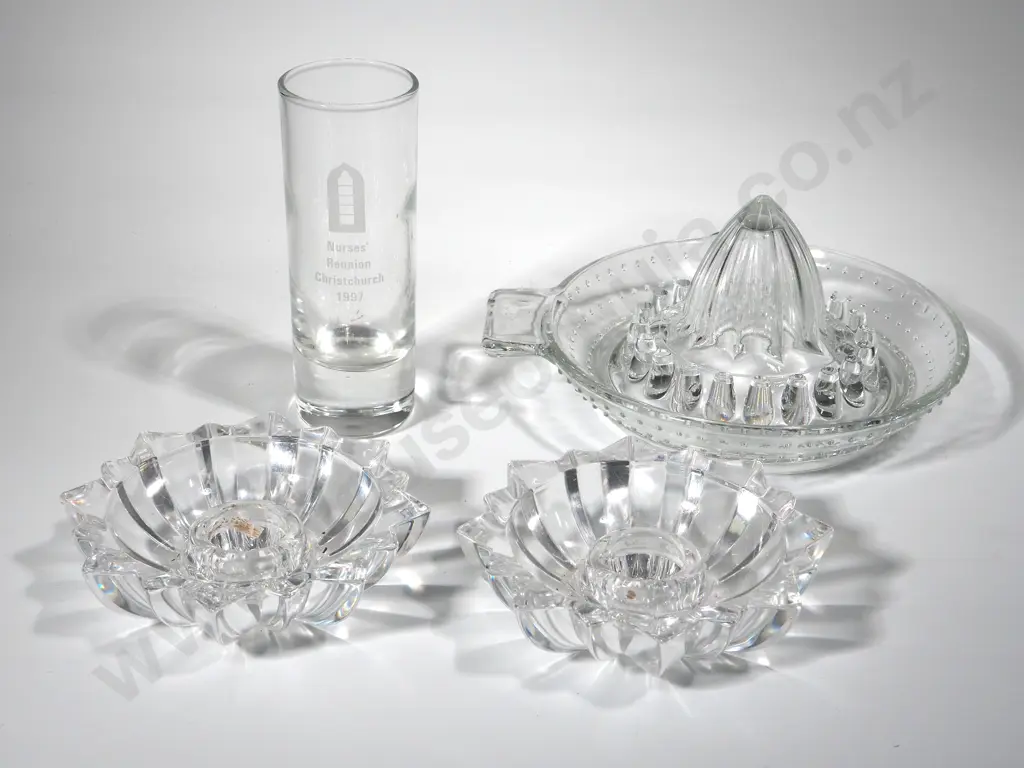 Pair of Glass Candle Sticks - Glass Vase - Lemon Squeezer Image 1++