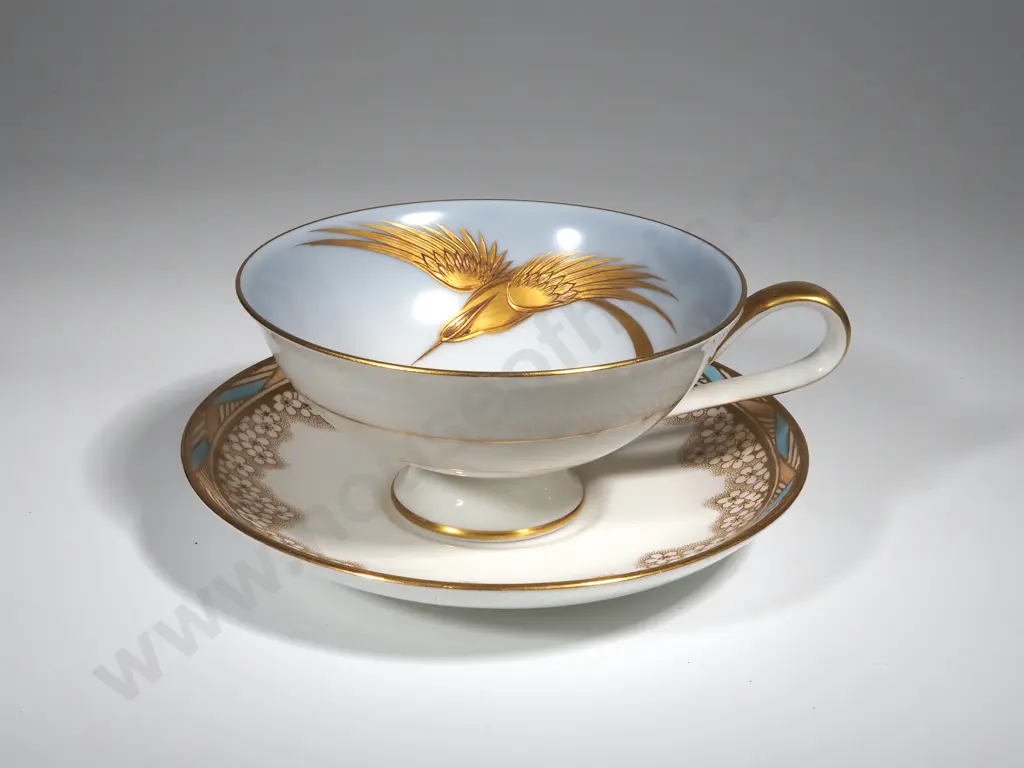 Bavarian Cup With Hand painted Gilt Bird In Flight  With Paragon Saucer  Image 1++
