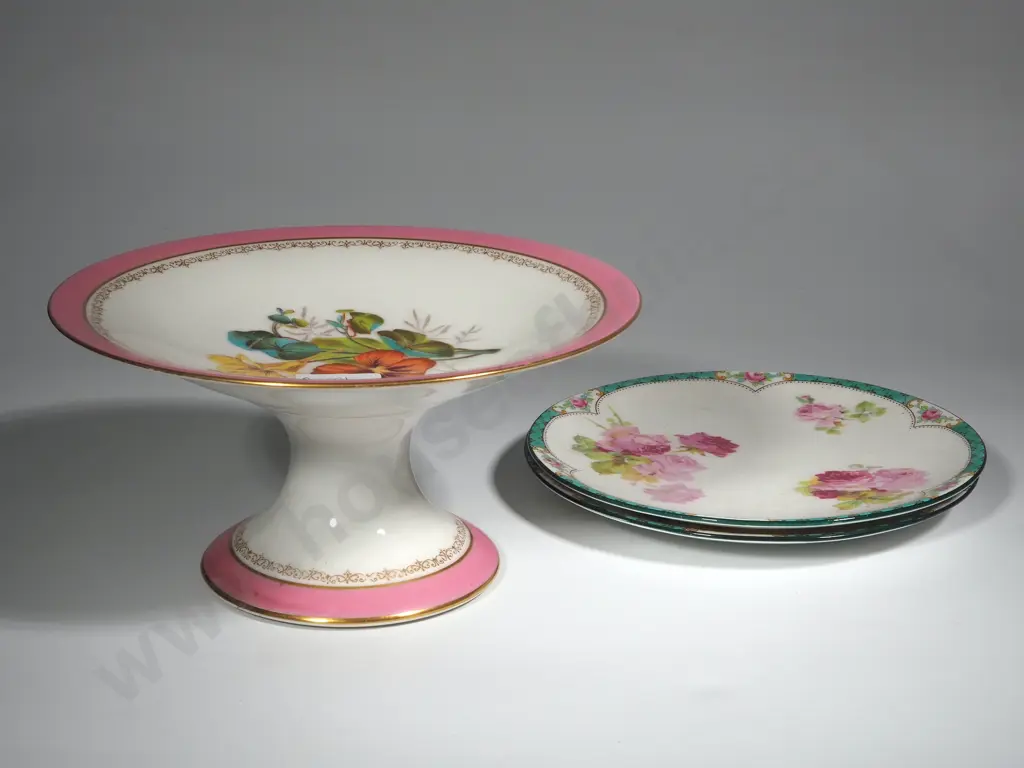 Two Royal Doulton Rose Plates & English China Comporte Image 1++