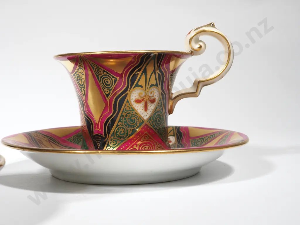 Three Miniature Cabinet Cup & Saucers - Czech - Elaborate Floriate & Gilded Decoration Image 1++