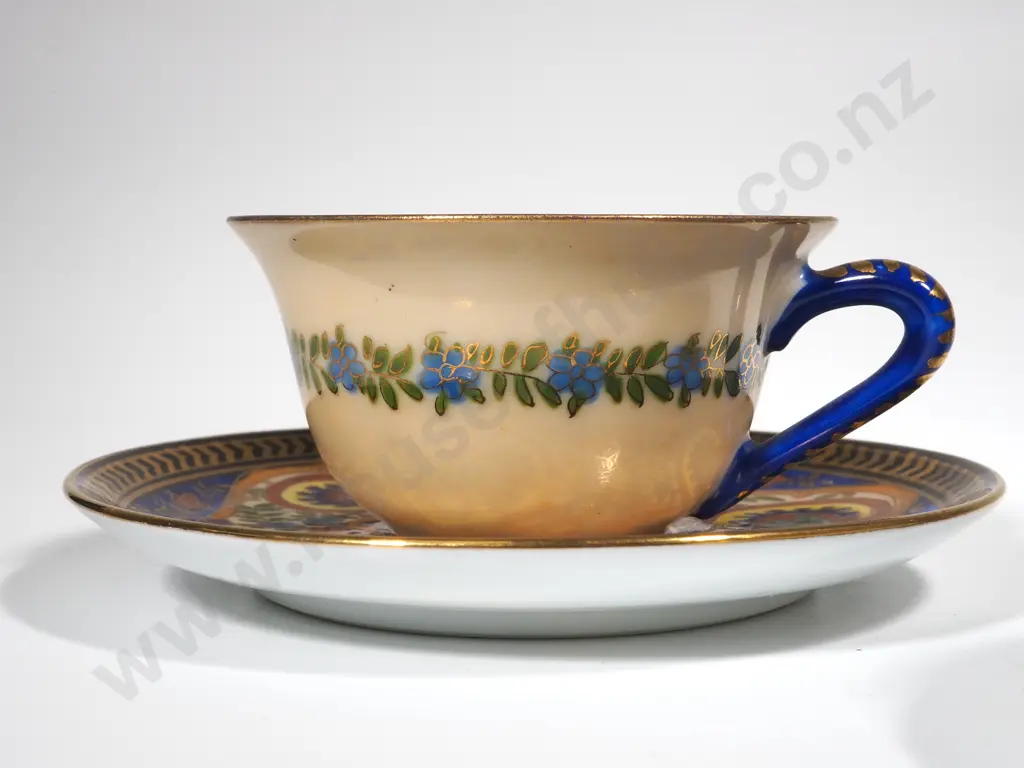 Three Miniature Cabinet Cup & Saucers - Czech - Elaborate Floriate & Gilded Decoration Image 1++