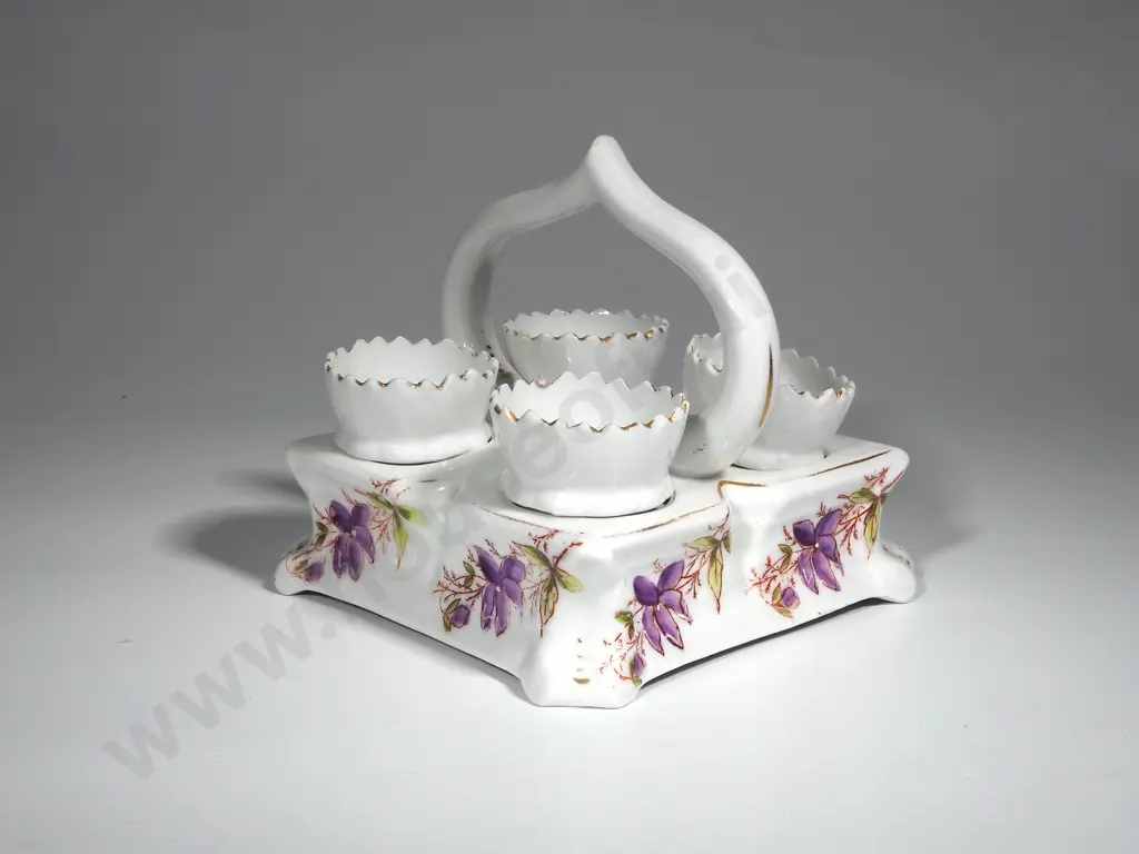Egg Cup Cruet w White Ground & Lilac Flowers Image 1++