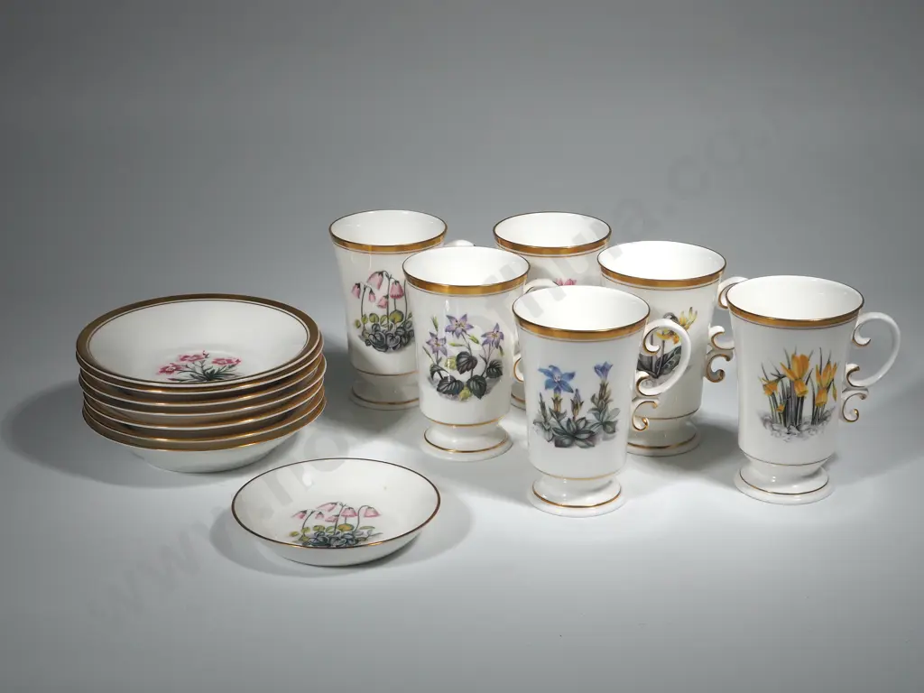 Six Royal Worcester Coffee Cans w Floral Decoration Image 1++