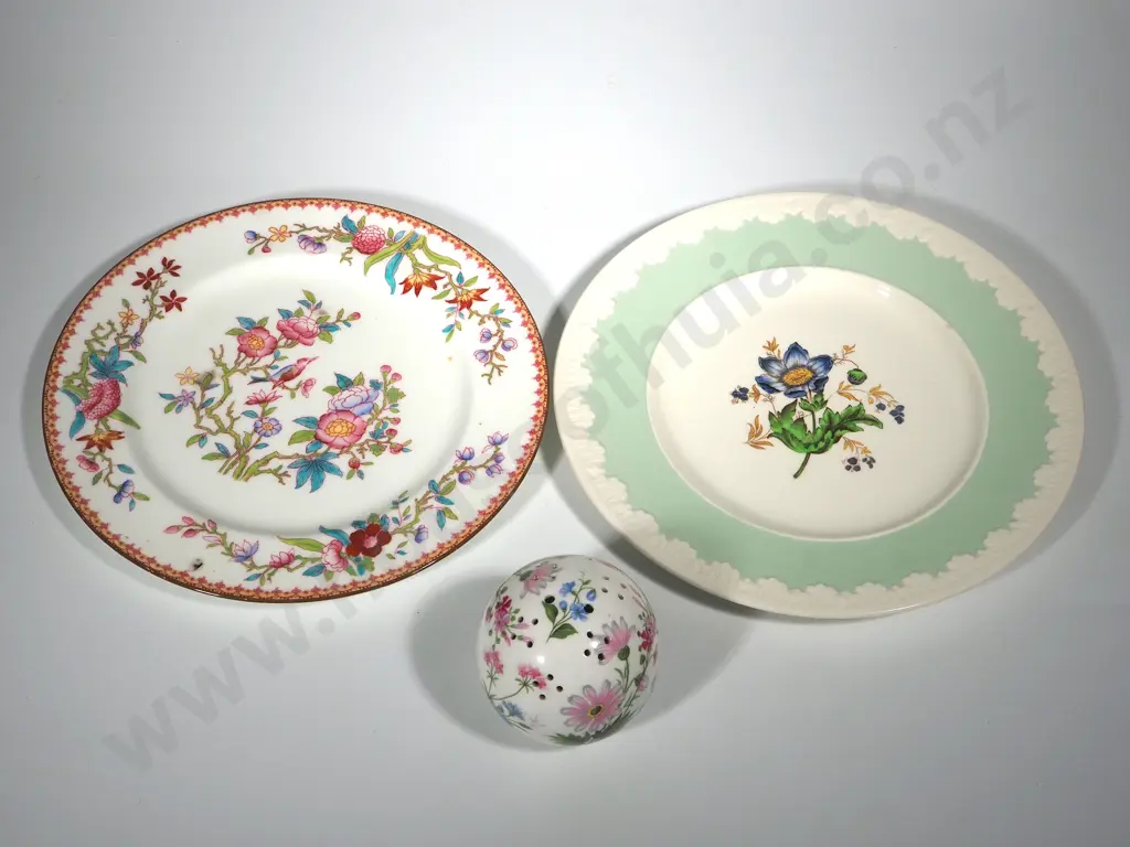 Two Floral Plates- One Royal Doulton One Wedgewood &  A Floral Pomander Image 1++