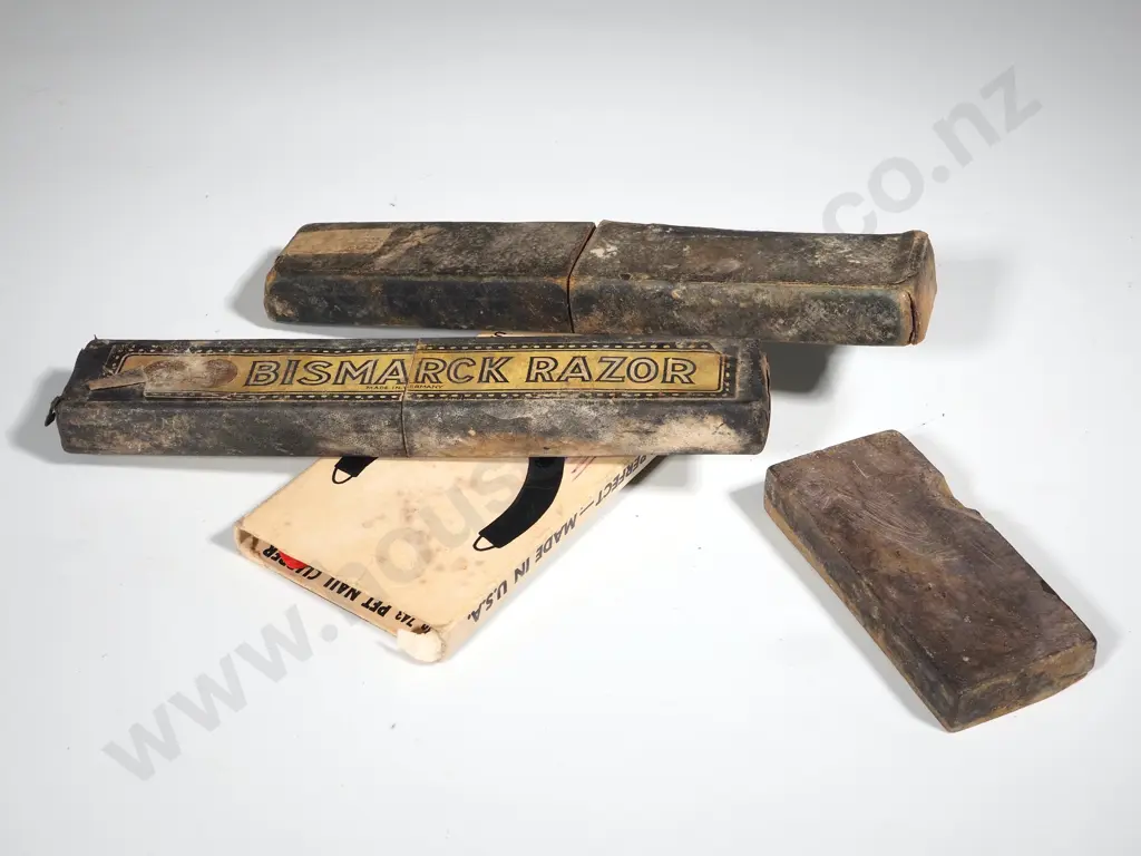 Two Vintage Cut Throat Razors in Boxes, Whet stone & Millers Forge Manicure Set Image 1++