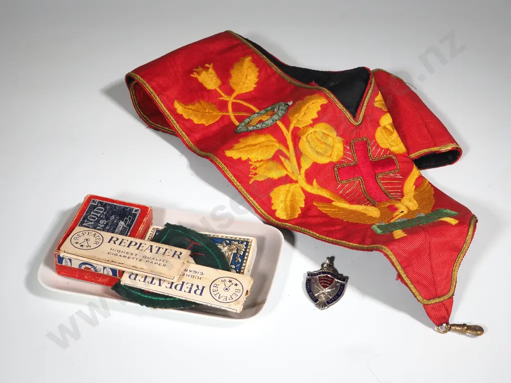 Copenhagen Pin Dish with Apple Blossom Decoration, Two Small Vintage Boxes,Embroidered Religious Collar Image 1++