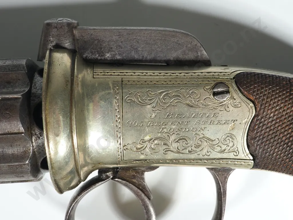 Pepperbox Pistol by J Beattie of London in Original Case w Accoutrements Image 1++