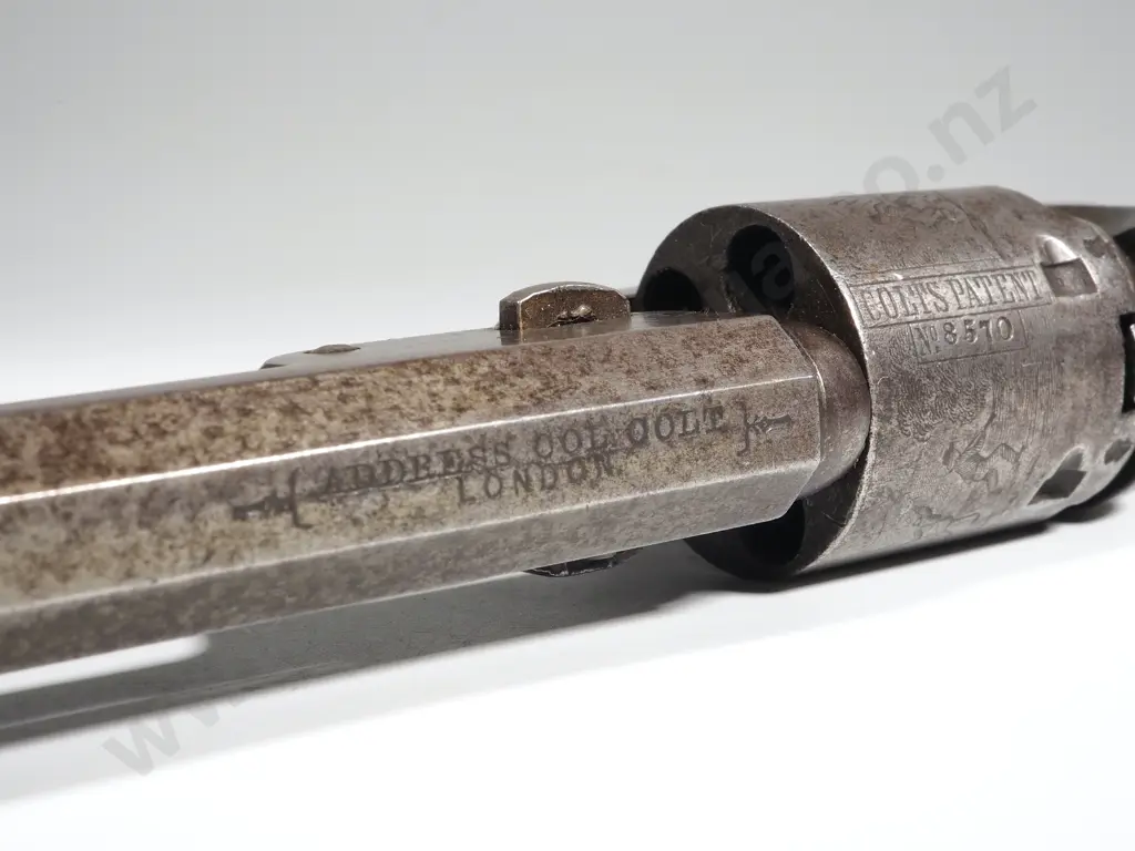 Cased Colt 1849 Pocket Pistol .31 Cal w Stagecoach Scene - London address - British Proof Marks - English Case & Extras Image 1++