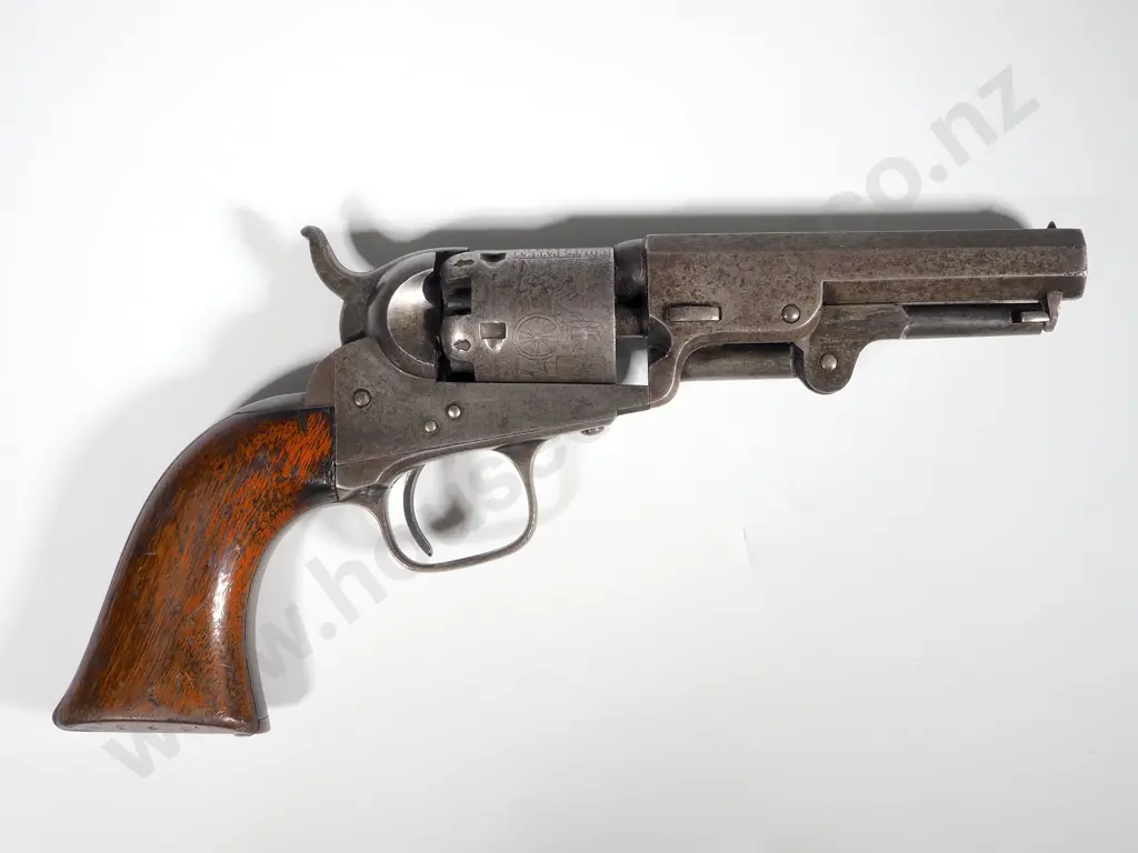 Cased Colt 1849 Pocket Pistol .31 Cal w Stagecoach Scene - London address - British Proof Marks - English Case & Extras Image 1++