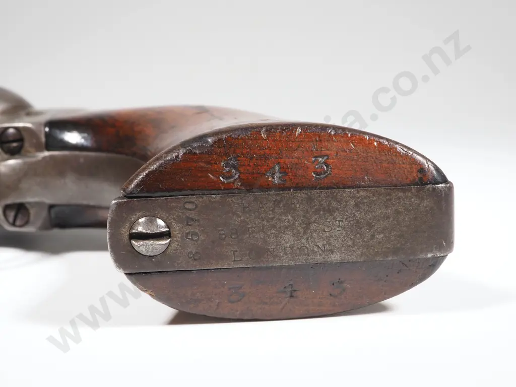 Cased Colt 1849 Pocket Pistol .31 Cal w Stagecoach Scene - London address - British Proof Marks - English Case & Extras Image 1++