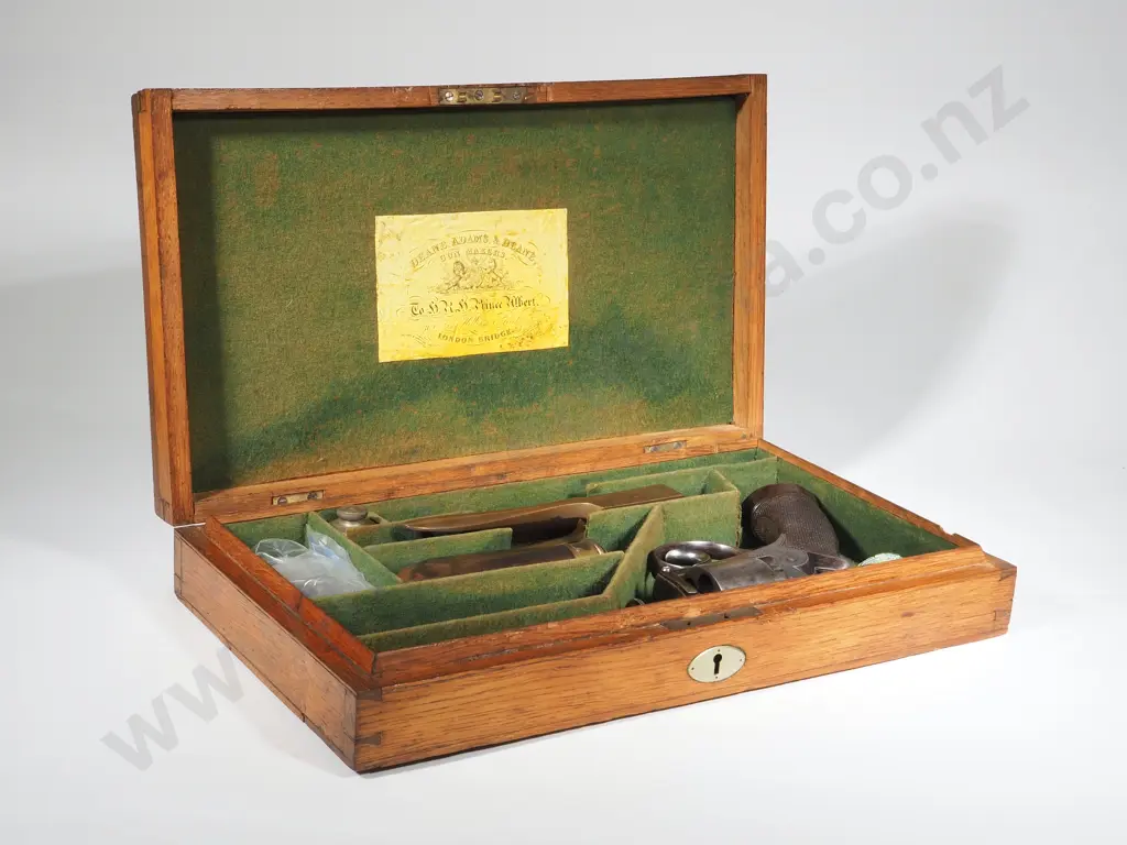 Cased Deane Adam & Deane Percussion Revolver with Engraved Borderline & T Guard & Accoutrements Image 1++