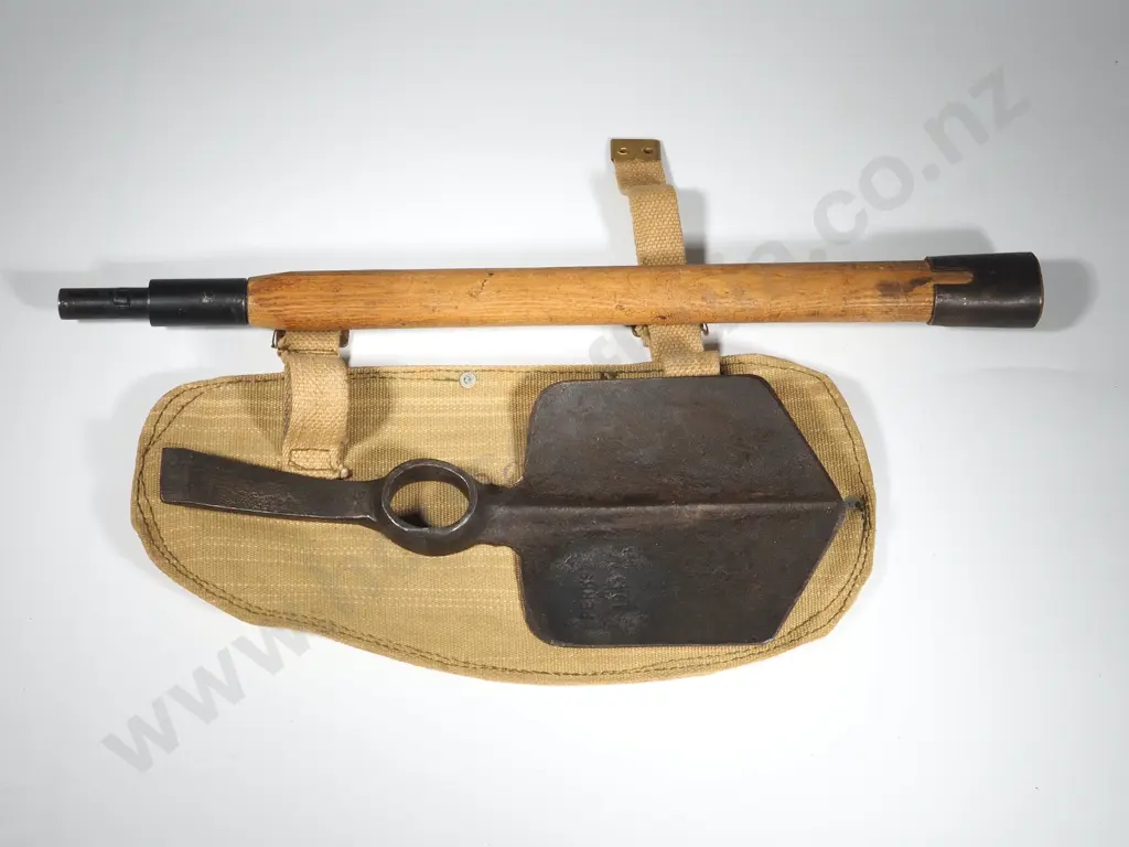 Scarce WW2 Entrenching Tool w Mine Probe Handle & Cover - Marked Australian Department of Defence 1941 Image 1++