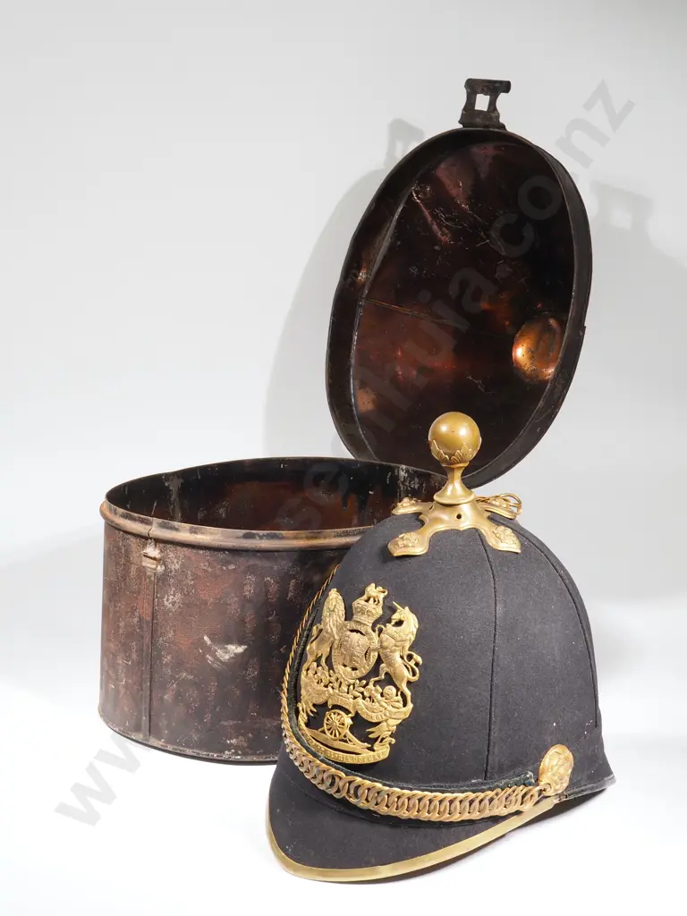 19th Century British Overseas Service Other Ranks Blue Helmet in Tin Box Image 1++