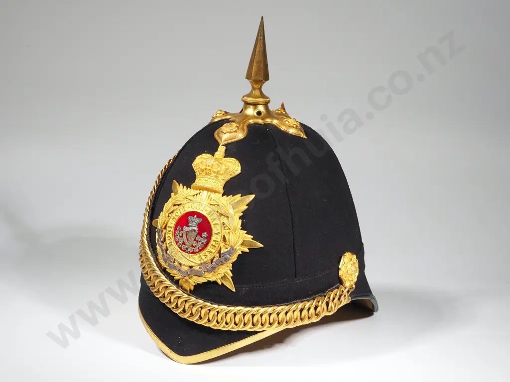 19th Century British Overseas Service Blue Helmet in Tin Box Named to C J Ryan 18th Royal Irish Regiment Image 1++