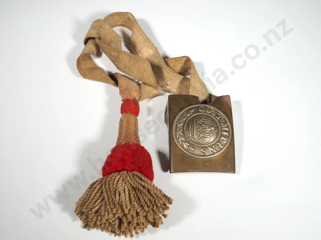 WW1 German Belt Buckle in Brass with Shrapnel Damage & Cloth Portapee Image 1++