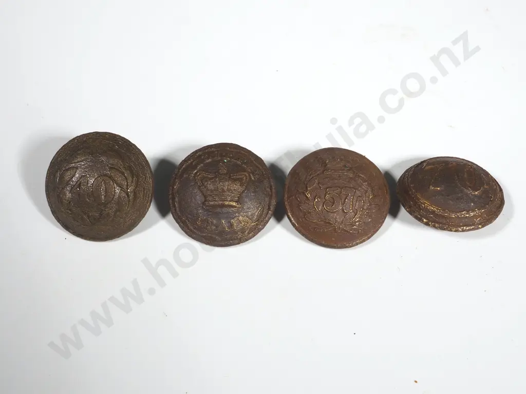 Four New Zealand Wars Ground Dug Military Buttons - Military Train / 40th / 57th / 70th Image 1++