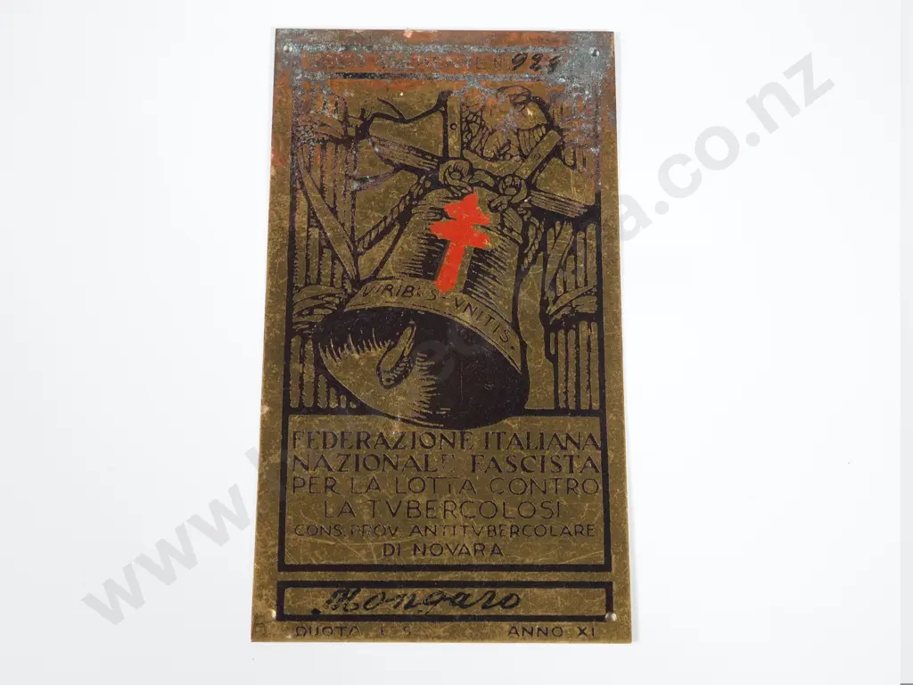 Facist Italian Brass Plaque Image 1++