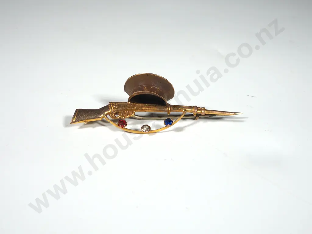 WW1 New Zealand 9ct Gold Sweetheart Rifle Brooch Image 1++