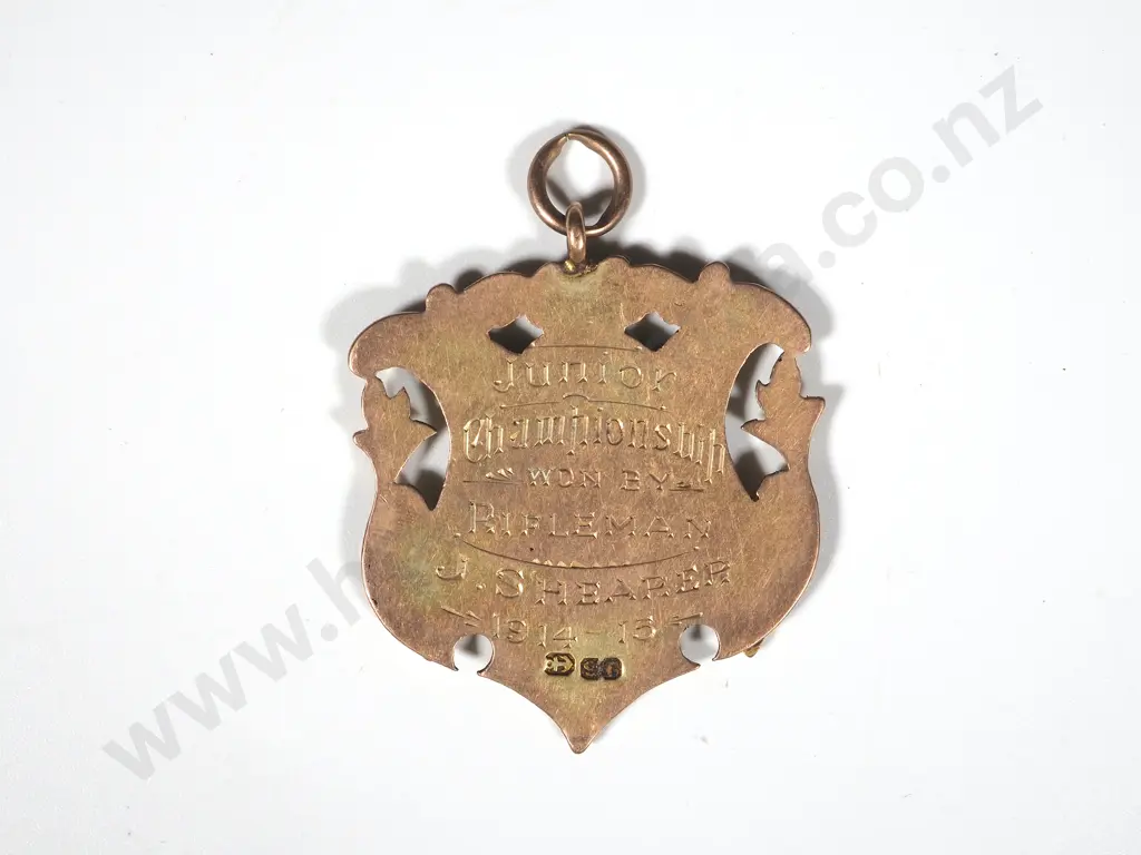 9ct Gold Rifle Shooting Fob Prize 1914-15 to J Shearer Image 1++