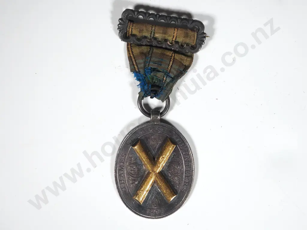 Thames Scottish Volunteers, 1873 Prize Medal Handcrafted in Silver & Gold Presented /By/Mr John Brown/of Tararu Image 1++