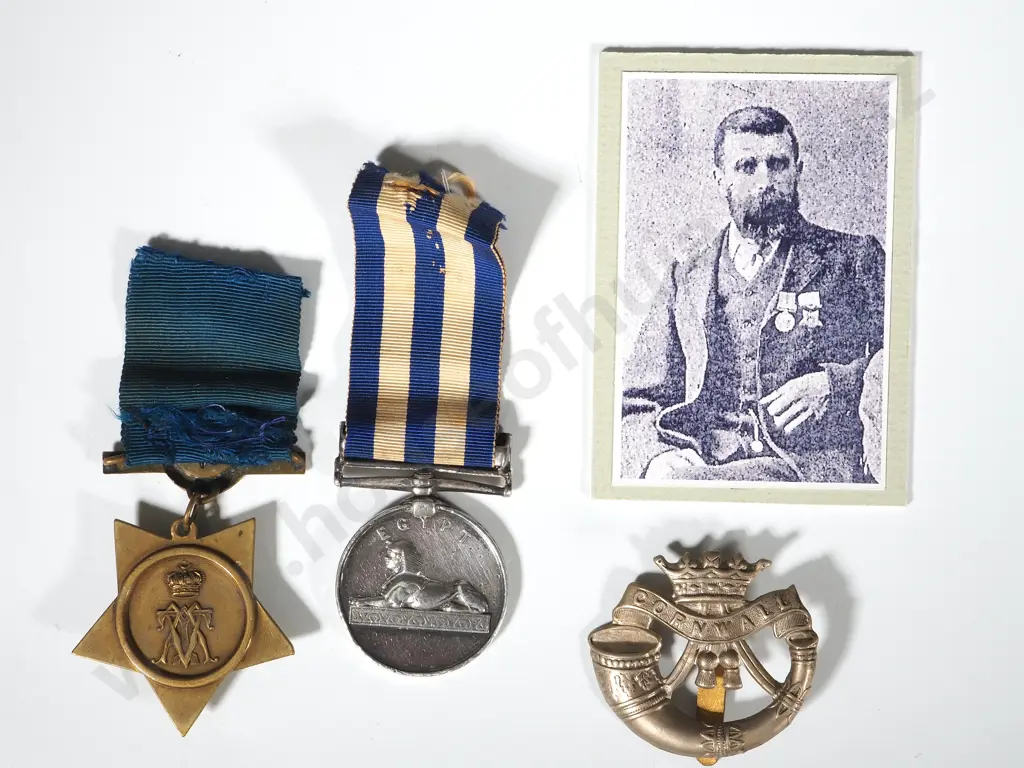 English Egypt Medal & Khedives Star Group to Private William Thomas Lightfoot DCLI w Modern Printed Photo of Recipient Image 1++