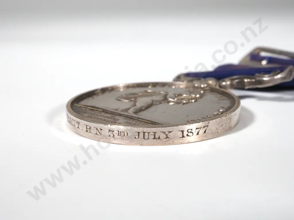 English Type 1 Royal Human Society Medal in Silver - 3rd July 1877 to Lieutenant James Brant Royal Navy Image 1++