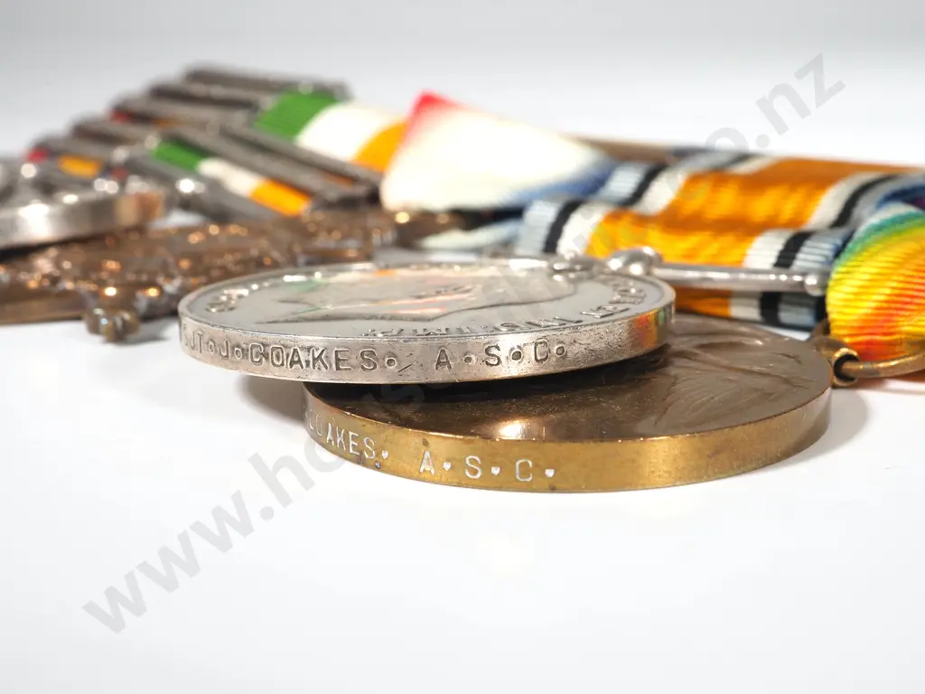 English Boer War / WW1 MID Mons Star Group of 5 to Sjt J Coakes & Cap Badge on Original Silks Image 1++