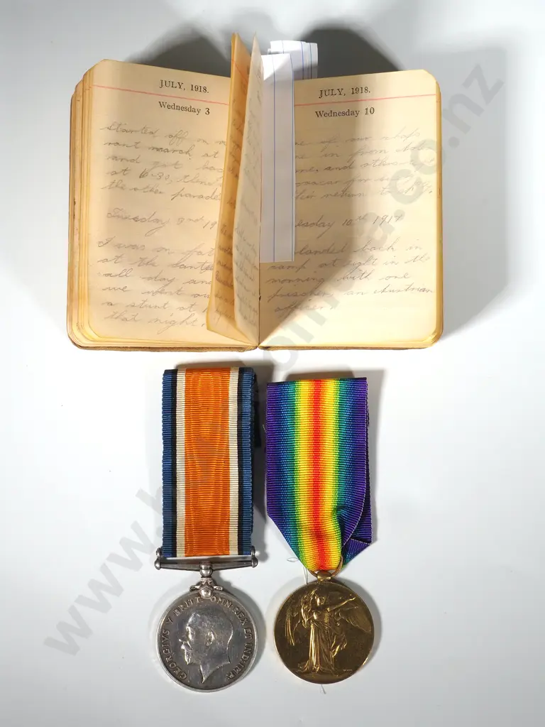 WW1 New Zealand Pair & Diary to 17480 G Burrow - Served in Palestine Image 1++